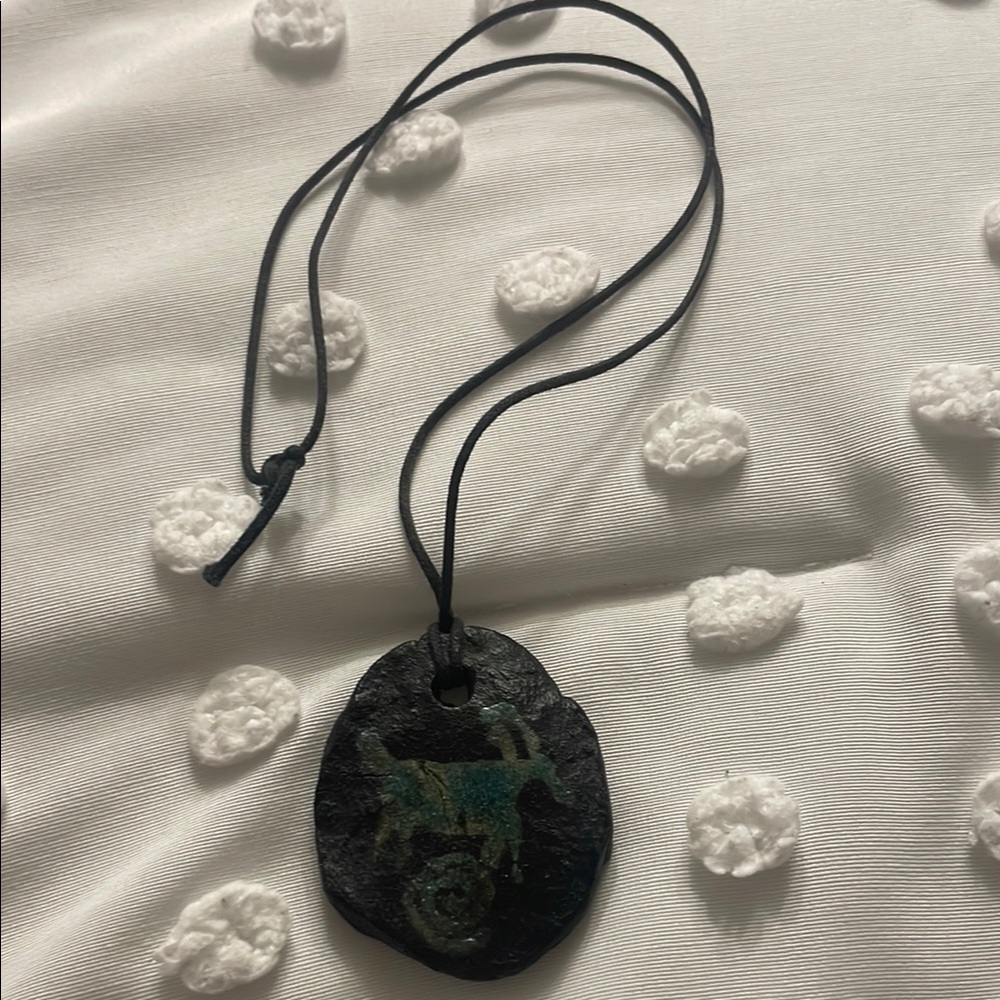 Black Pendant Necklace with Green Design